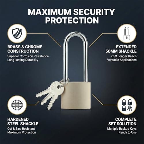 4 Pcs Long Silver Shackle Padlock with Keys Heavy Duty Outdoor Gym Locker — view 4