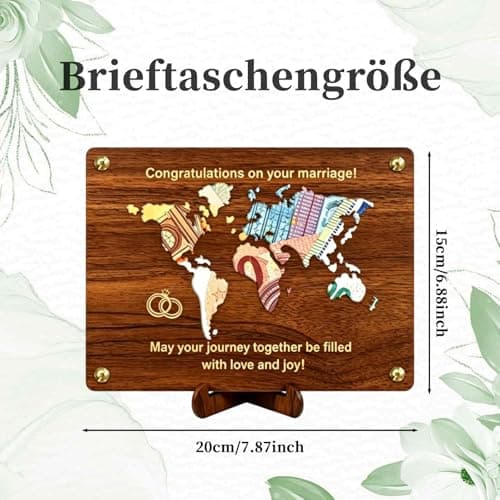 PUQGAOIP Wedding Gifts Creative Wooden Plaque With Holder World Map Design Elegant Marriage Celebration Present And Travel Honeymoon Fund Idea Unique Wedding Money Gift Wallet — view 4