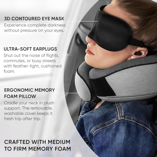 Proglobe Neck Pillow for Travel, Memory Foam, Long Haul Flights, Grey — view 4