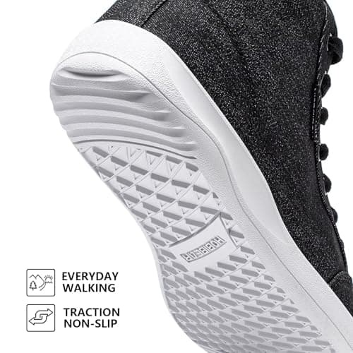 HOBIBEAR Women Wide Toe Box Barefoot Sneakers High Top Trail Running Canvas Shoes Zero Drop Sole Minimalist for Outdoor Casual Gym Hiking Trekking Travel Training Walking Jogging Black White — view 3