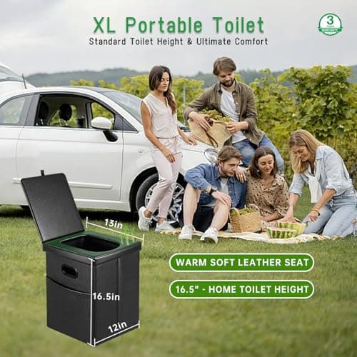 Panmout 16.5" XL Portable Toilet for Camping, Foldable Travel Toilet for Adults with Cushioned Seat, Heavy Duty 440lbs Capacity Commode for Car, Road Trip, Outdoor Emergency & Bedside Support — view 2