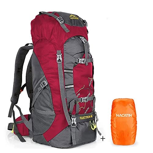 NACATIN Hiking Backpack, 60L Large Rucksack for Men Women, Tear and Water-resistant Ideal for Camping Trekking Travel Outdoor (Red)
