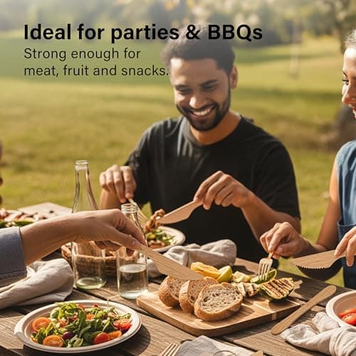 Vivo Technologies 100Pcs Disposable Wooden Knives – Eco-Friendly, Biodegradable & Compostable – 100% Natural Wood Utensils – Sustainable Flatware for Parties, Picnics, Events, Camping — view 3