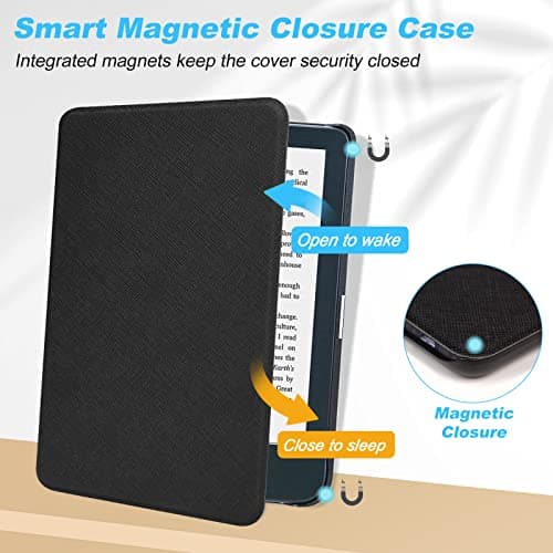 DMLuna Case for Kobo Clara Colour / Clara BW / Clara 2E 6"eReader, Ultra Slim Lightweight Folio Premium PU Leather Protective Cover with Auto Sleep/Wake Function, Black — view 3
