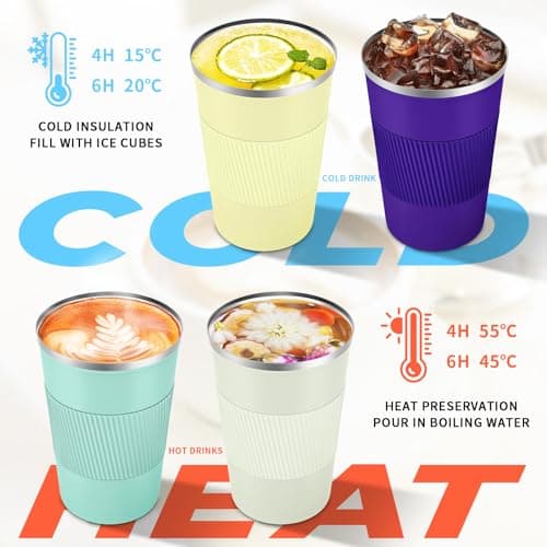 KETIEE Travel Mug 380ml Insulated with Leakproof Lid - Reusable Double Walled Thermal Coffee Cups, Stainless Steel Coffee Mug for Hot Cold Drinks - Cream — view 5