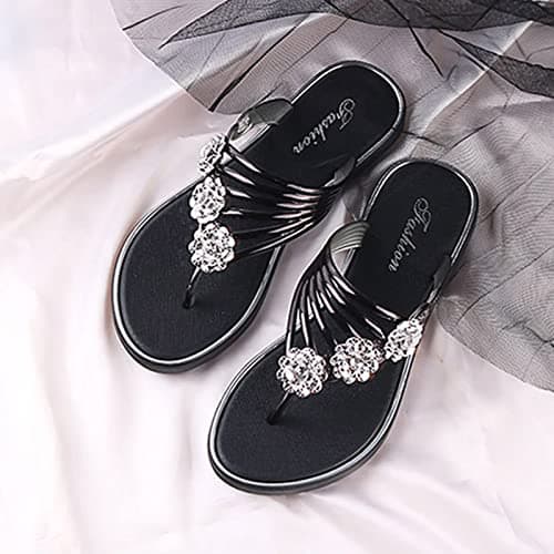 BFYSFBAIG Women's Diamante Sandal Glitter Slides Mules Summer Thong Sandals Stylish Flat Sandals Sparkly Flip-Flop Beach Shoes (Silver, Adult, Women, 6, Numeric, UK Footwear Size System, Medium) — view 6