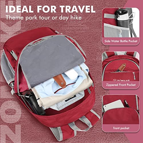 ZOMAKE Lightweight Foldable Backpack Packable Rucksack (30L/Red) — view 4