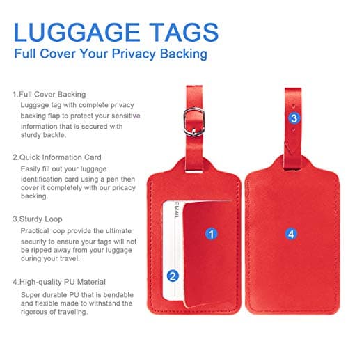 flintronic Travel Luggage Tags, 2PCS Baggage Labels, Suitcase ID Tags, Handbag Tag Labels, Luggage Suitcases Tags for Preventing Loss of Bags and Suitcases(Red) — view 3
