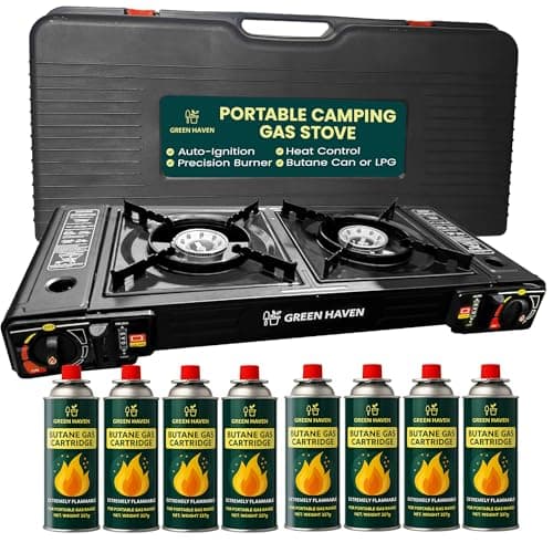 Green Haven Camping Stove Double Burner | Portable Gas Cooker & Ignition