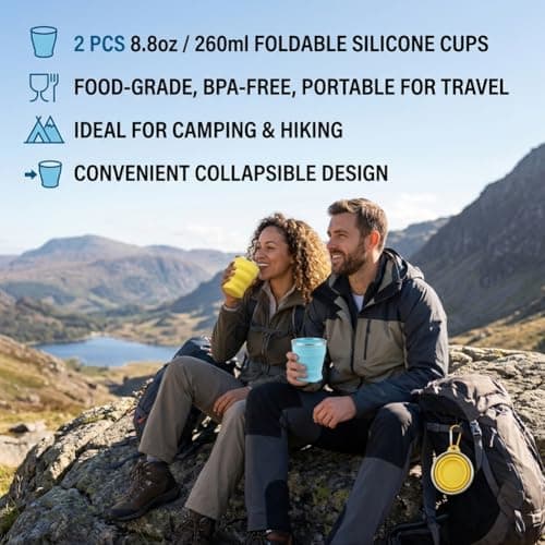 2 Pcs Silicone Foldable Cup,Collapsible Travel Cup with Lid,Blue+Yellow — view 5