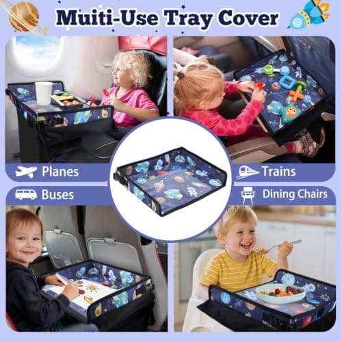 Babenest Airplane Tray Table Cover for Kids with Pockets, Starry Sky Blue — view 5