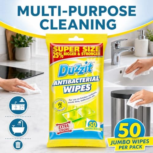 12 pack Antibacterial Wipes 600 Jumbo Wipes, Extra Strong 25% Bigger & Stronger, Multi-Purpose Household Cleaning Wipes for Kitchen, Bathroom, Bins & Surfaces — view 4