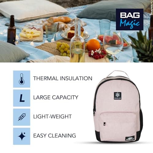 Bordlite Cooler Backpack Insulated Lunch Bag – Leakproof, Water Resistant, Large Capacity Cool Bag for Work, Travel, Picnic, Beach – Thermal Backpack with Pockets & Bottle Holder, 28x15x39cm - Pink - — view 2