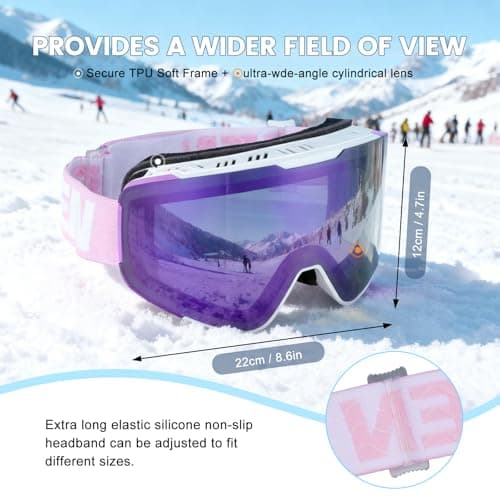 Hikeen Photochromic Ski Goggles - Anti-Fog, 100% UV Protection with 3-Layer Padding for Skiing and Snowboarding Men & Women with Storage Case-Purple — view 2