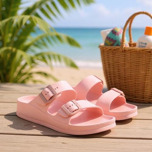 VIVASHOES Women’s Double Buckle EVA Sandals – Lightweight Waterproof Adjustable Slides with Arch Support for Summer, Beach, Pool & Daily Wear – True to Size Good for Wide Fit – Pink 8 — view 4