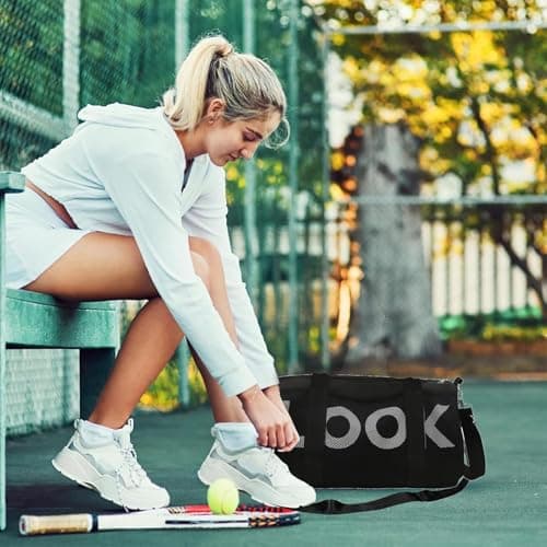 Small Gym Bag, Gym Bag, Small Holdall, Overnight Travel Weekend Holdall Bags Fitness Handbag for Swim Yoga Workout, Water Resistant Carry On Bag Sport Travel Training Journey (Black) — view 5