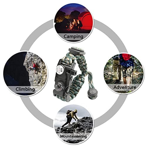 NVioAsport 20 in 1 Survival Paracord Bracelet Adjustable Gear Kit with SOS LED Light, Fire Starter, Bigger Compass, Survival Whistle, Perfect for Camping, Hiking, Fishing — view 6