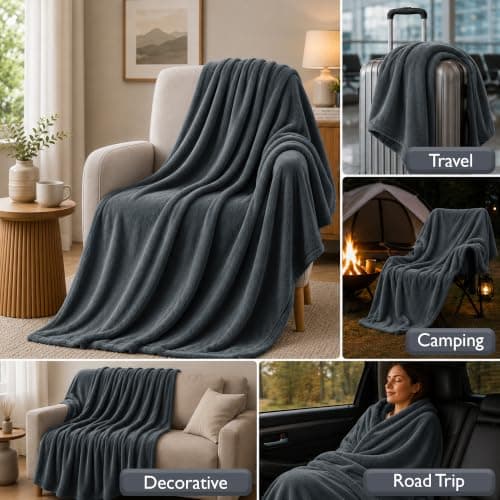 BedLooms Fleece Blanket Grey Single 130x150 cm, Throws for Sofas, Bed Throw — view 3