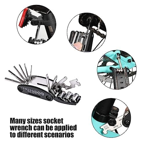 Bike Tool Kit, 16 in 1 Multifunction Bike Repair Tool Kits Bicycle Fix Set Cycling Tire Puncture Mountain Road Bike Accessories with Storage Bag — view 4
