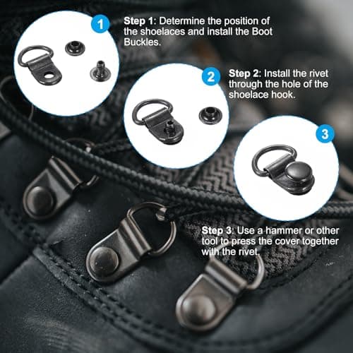 PATIKIL Shoe Boot Lace Hook, 30 Pack Stainless Steel Boot Buckle Fitting with Rivets for Climbing Hiking Camping Shoes, Black — view 3