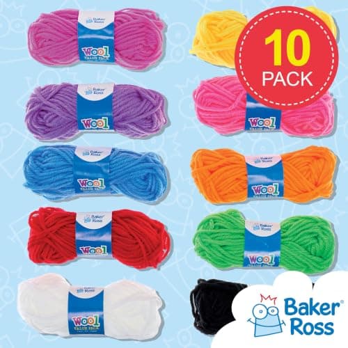 Baker Ross AG238 Coloured Wool Value Pack - Pack of 10 Bundles, 10g Each, 3mm Thick, Assorted Colours, Yarn, Knitting, Crochet — view 2
