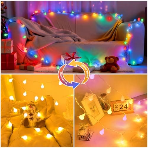 Isisyu Colour Changing Globe Fairy Lights, 3M/9.8ft 20 LED Warm White Multicoloured Globe String Lights Battery Powered with 12 Modes, Timer for Christmas, Wedding, Balcony, Garden, Camping — view 6