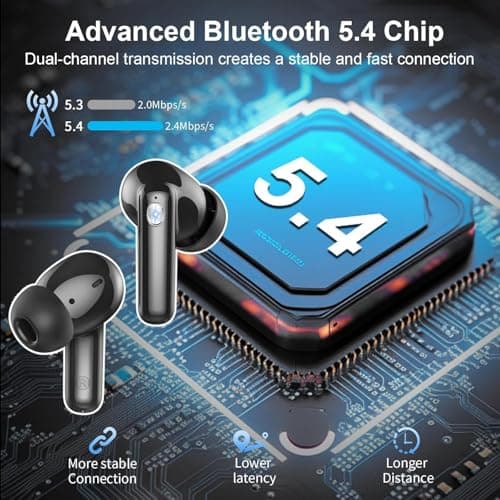 Wireless Earbuds Bluetooth Headphone, Bluetooth 5.4 Earbuds Noise Cancelling, 45H Deep Bass Stereo Sound Earphone Wireless Headphone with 4 ENC Mic, Dual LED Power Display, Type C Fast Charge Ear Buds — view 2