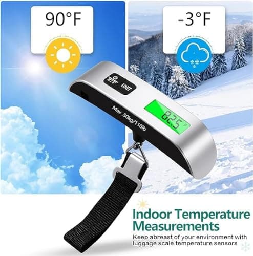 Digital Luggage Scale with Temperature Sensor – 110lb/50kg Capacity, Backlit LCD, Tare Function, Lightweight & Portable - Black — view 4