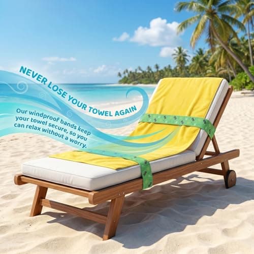 Merzio 5Pcs Beach Towel Bands for Sun Loungers, Elastic Windproof Sunbed Towel Clips, Cruise Essentials Accessories for Pool Chairs, Holidays Essentials Beach Accessories for Family (5CM*40cm) — view 4