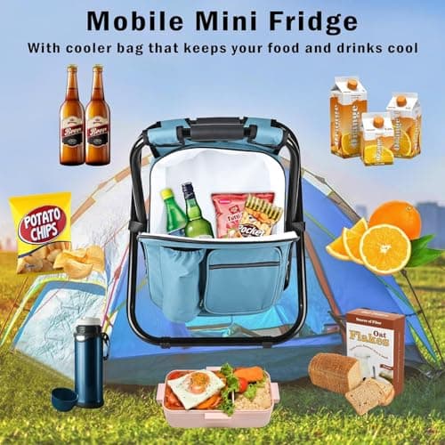Kikerike Backpack Stool Cooler Chair Heavy Duty 300 LBS Max Load Portable Lightweight Folding Fishing Cooler for Camping Hunting Fishing - Sky Blue — view 6