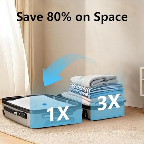 Vacuum Compression Storage Bags for Clothes - 8 Pack Reusable Space Saver Bags with Wired Electric Air Pump for travel (2 * 100 x 80 cm, 3 * 80 x 60 cm, 3 * 70 x 50 cm) — view 4