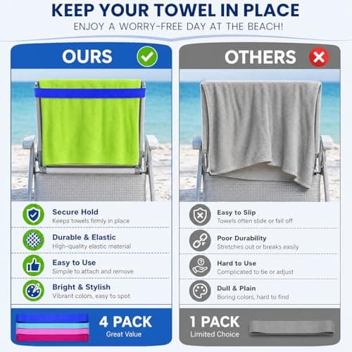 4 PCS Towel Bands For Sun Loungers, Elastic Sunbed Straps For Beach Towels, Windproof Beach Towel Bands For Cruise Chairs, Pool Chairs And Sunbeds, Portable Sun Lounger Towel Holders — view 6
