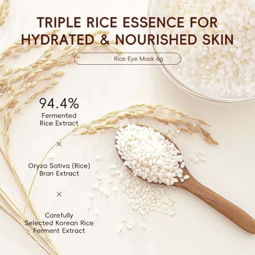 Rice Under Eye Cream & Gel Eye Mask Set – Lightweight Roll-On Rice Eye Cream + Under Eye Gel Patches for Dark Circles, Puffiness & Fine Lines – Gentle Eye Mask Skincare for Sensitive Skin 4Pcs — view 2