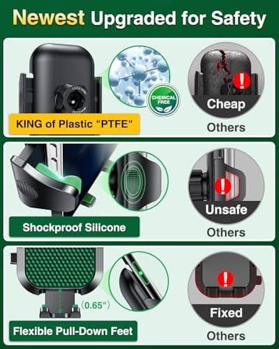 VANMASS Car Phone Holder 2026 BEST【85+lbs Strongest Suction &Vent Clip】True Military-Grade Patent Universal Mobile Vehicle Mount Dashboard Windscreen Van Cradle for 17 Pro Max 16 15 14 Samsung, Green — view 4