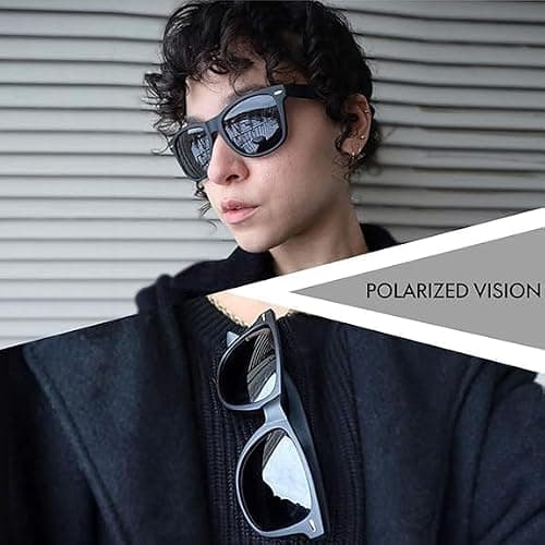 Joopin Square Sunglasses Polarised UV400 Protection for Men Women Black — view 2