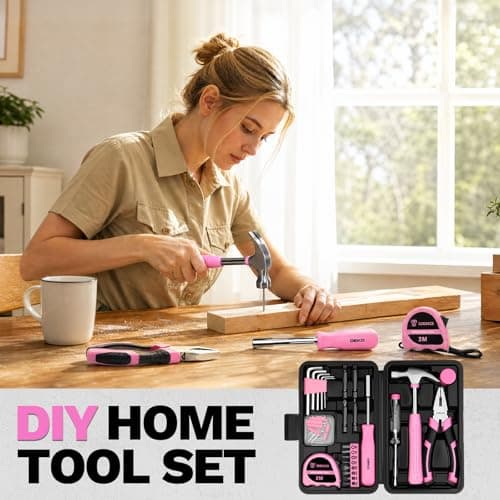 Pink Tool Kit : DEKO 56 Piece Small Mini Tool Box with Essential Hand Tools, Easy Storage for Drawer, Home DIY Tool Set Perfect as Gift — view 5