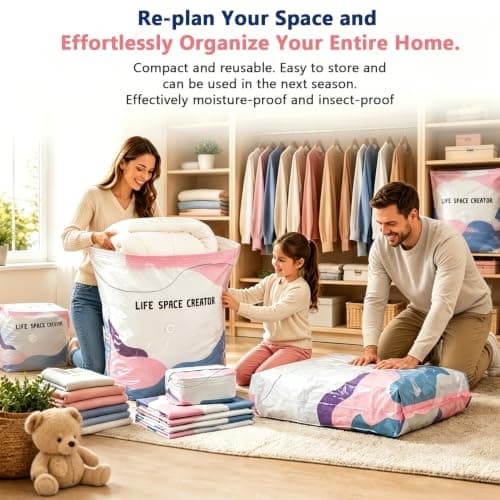 No Pump Vacuum Storage Bags with Zip Large Better Life Space Creator Travel Bag Ziplock Suction Pack Moving Compression Bags for Clothes, Blanket, Down Quilt (27.56 * 19.69 * 11.81 inch,3PCS） — view 5