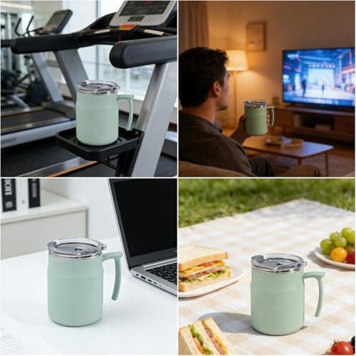 HZXYchen Stainless Steel Travel Mug with Handle – 304 Coffee Cup 500ml with Locking Lid – for Commute, Office & Outdoor – Green — view 6