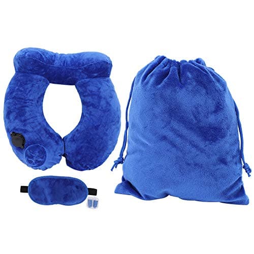 GETKIVA Inflatable Travel Neck Pillow U Shaped 4 Pack 32 x 30 x 10 cm One Press Auto Inflate Portable Neck Support (Blue)