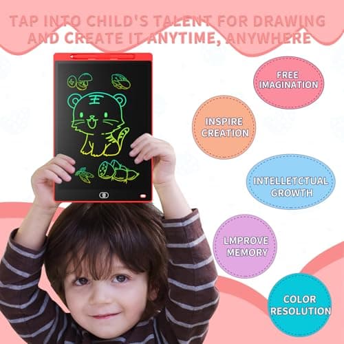 Genialba 12 inch LCD Writing Tablet - Colorful Screen Drawing Board for 2-6 Year Old Boys & Girls - Educational Toys for Birthday & Christmas (Red) — view 6
