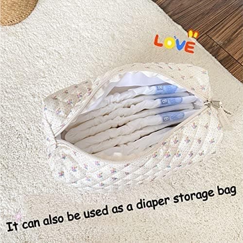 Aucuu Cotton Makeup Bag, Portable Travel Cosmetic Bag, Large Capacity Floral Toiletry Bags, Quilted Wash Bags Organizer for Women Girls — view 6