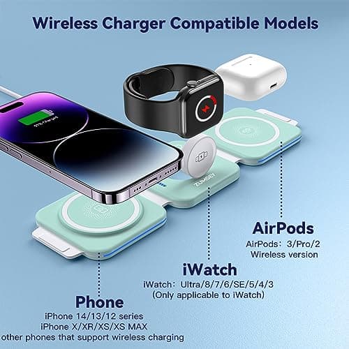 ZUMSEY 3 in 1 Wireless Charging Station for Apple, Wireless Charger for iPhone 17 Pro Max/16/15/14/13/12, Travel Wireless Charger for Apple Watch Ultra 3/11/10/9/Ultra 2/Ultra, for AirPods Pro 3/4/3/2 — view 3