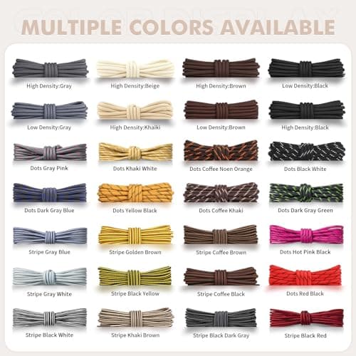 Stepace Round Shoelaces [2 Pairs] Heavy Duty Boot Shoe Laces for Hiking Work Boots Black White-120(Dots) — view 6