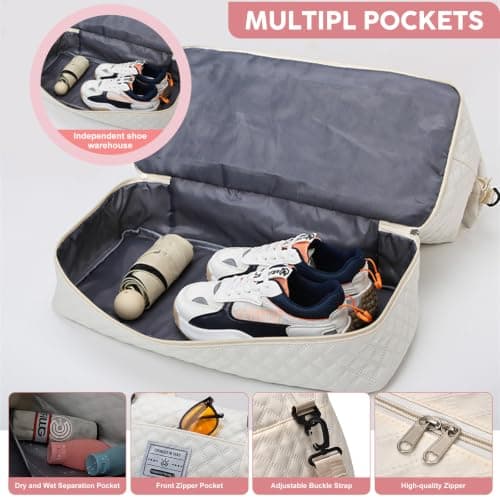 Travel Bag for Women with Shoe Compartment - Weekend Overnight Carry-on Duffel & Toiletry Bag - Water-Resistant Holdall Dry & Wet Separated for Gym, Sports, Vacation, Hospital Tote (Pink) — view 3