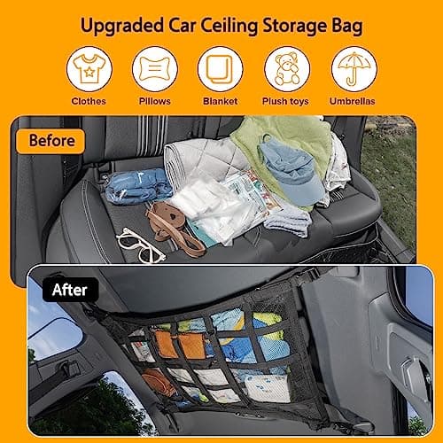 Car Ceiling Cargo Net with 3 Pockets,35.4"x23.6" Car Overhead Storage Mesh Organizer,Double Layer Roof Mesh Camping Overlanding Gear Must Haves Cargo Net,Road Trip Essentials (35.4"x 23.6") — view 5