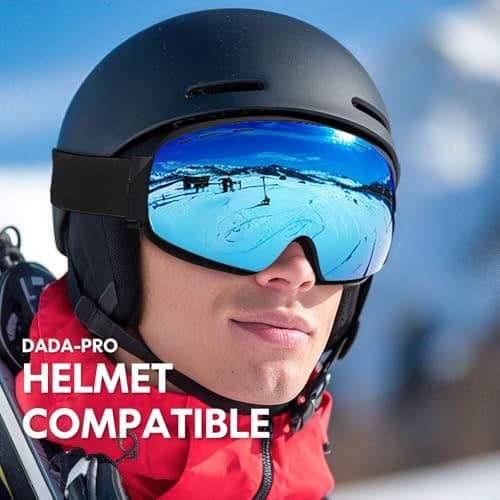 DADA-PRO Ski Goggles Mens Women Skiing Goggles Adults Over Glasses OTG Anti Fog Frameless For Snowboard Jet Snow 100% UV Protection Helmet Compatible (Blue) — view 6