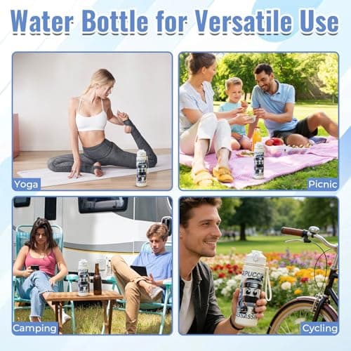 Xutanek Italian Brainrot Water Bottle for Kids, BPA-Free 750ml Water Bottle with Straw, Flip Lid Leakproof Waterbottle, Meme Style Bottle Kids for School Gym Office Daily Use (Ninja Cap) — view 6