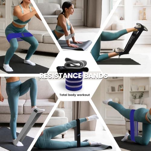 Exercise Bands, Fabric Resistance Bands for Working Out, Workout Bands Resistance for Women & Men, Multi-Colored Fabric Booty Bands for Leg Strength Training, Rehab, Yoga (3Pack-Blue) — view 2