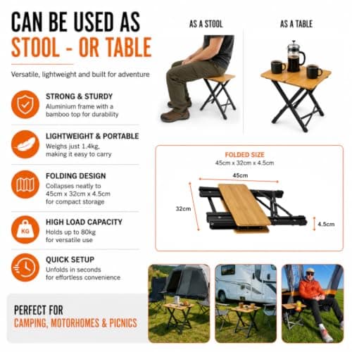 OLPRO Bamboo Camping Stool – Lightweight Foldable Tripod Stool with Aluminium Frame, Portable & Compact, Durable Bamboo Top, 2-Fold Design, Perfect for Camping, Festivals & Travel — view 5