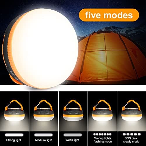 flintronic Camping Lights, Camping Light LED Tent Light Portable Outdoor Tent SOS Light 5 Modes with Hook, IP43 Waterproof for Hiking Fishing Emergency Home Power (Not Include Batteries) — view 3